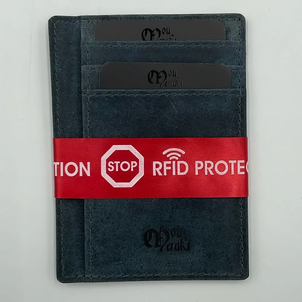 NWT Mou Meraki Brand RFID Protection Leather Wallet Navy Blue